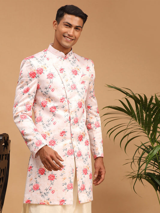 Men's Multicolor Base Pink - Sherwani Only Top