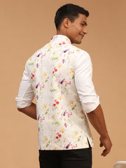 Men's Cream Floral Nehru Jacket