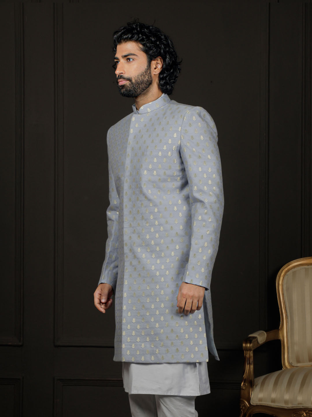 Men's Aqua Silk Blend Sherwani Only Top