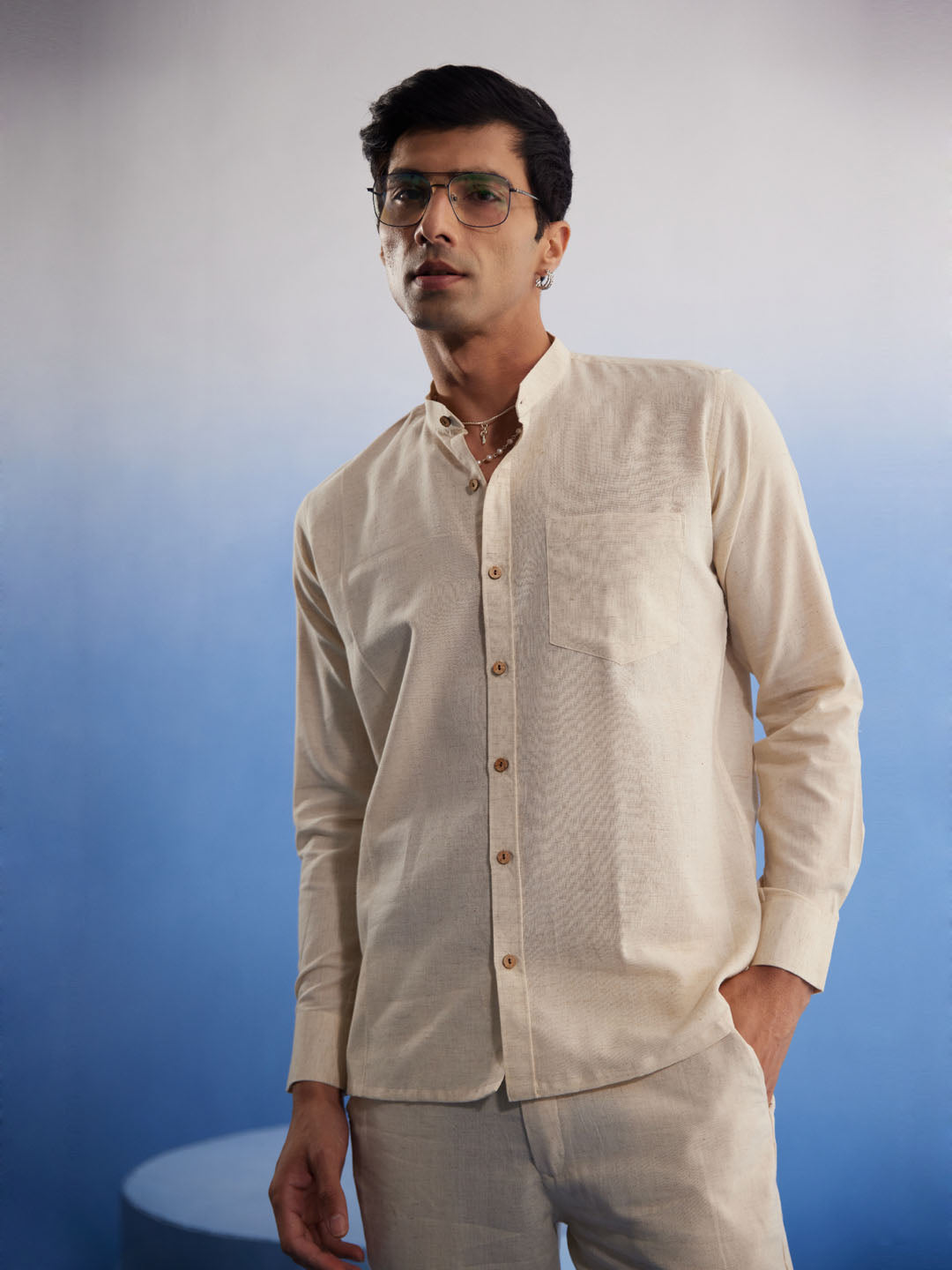 Men's Cream Cotton Ethnic Shirt