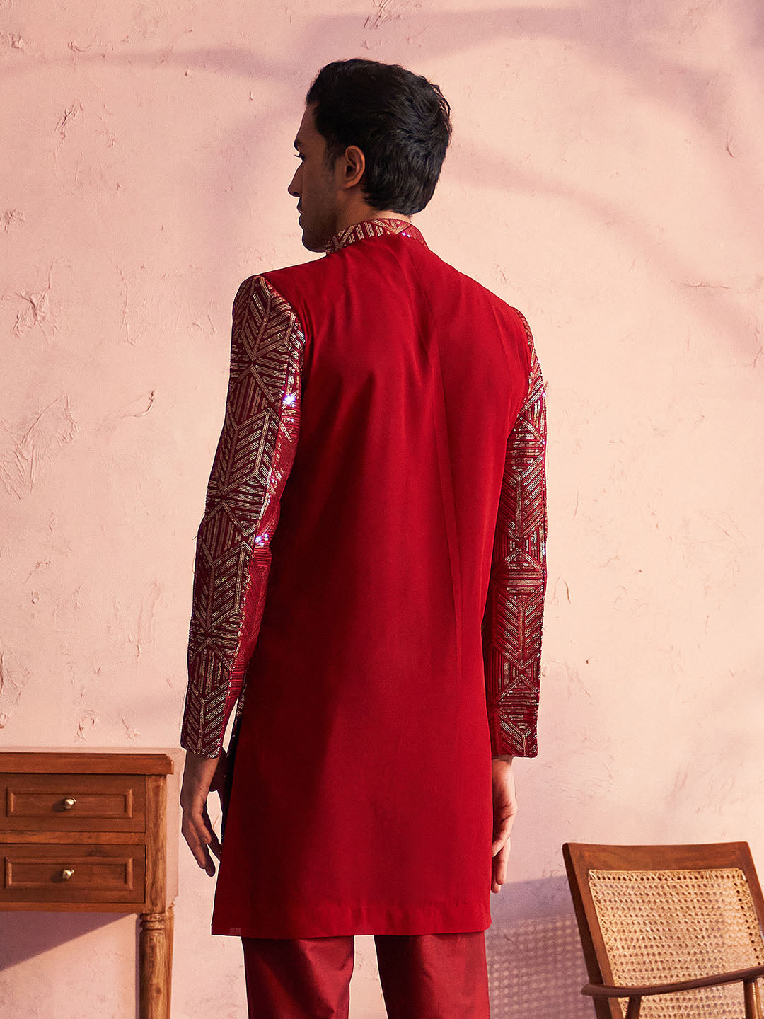 Men's Maroon Georgette Sherwani Only Top