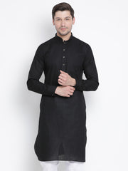 Men's Black Cotton Linen Blend Kurta