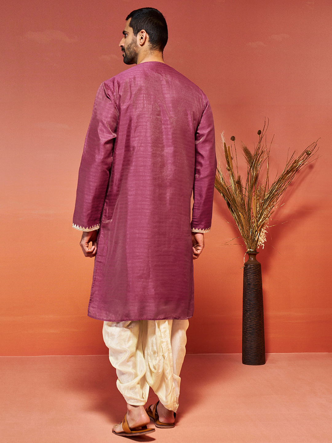 Men's Onion Silk Blend Kurta And Dhoti Set