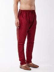 Men's Maroon Silk Blend Embroidered Pyjama