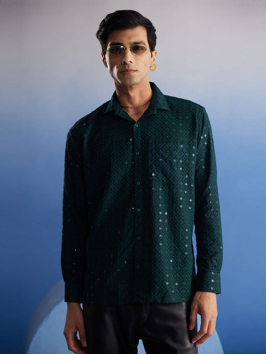 Men's Green Rayon Ethnic Shirt