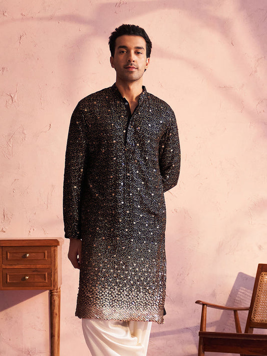 Men's Black Georgette Kurta