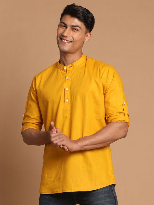 Men's Mustard Cotton Blend Short Kurta