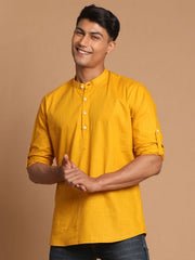 Men's Mustard Cotton Blend Short Kurta