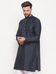 Men Navy Blue Silk Blend Kurta