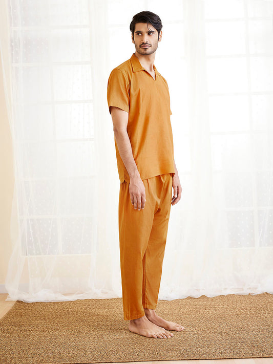 Men's Dusty Saffron Cotton Kurta Pyjama Set