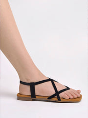 Shoetopia Casual Black Flat Sandals For Women & Girls