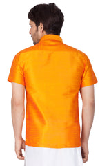 Men's Orange Silk Blend Ethnic Shirt