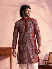 Men's Maroon Georgette Kurta