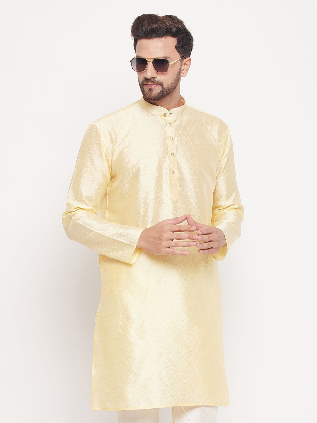 Men Beige Silk Blend Kurta