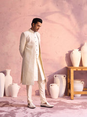 Men's Cream Silk Blend Sherwani Set