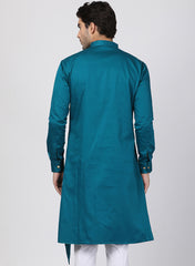 Men Green Cotton Cotton Satin Kurta