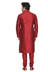 Men's Maroon Silk Blend Kurta, Pyjama & Dupatta Set