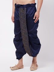 Men's Navy Blue Silk Blend Embroidered Dhoti