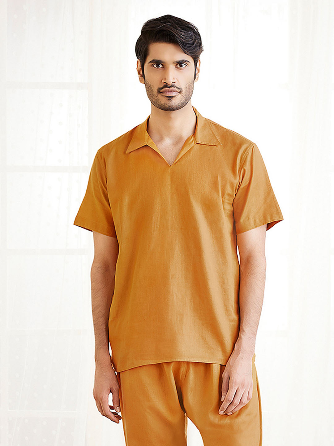 Men's Dusty Saffron Cotton Short Kurta