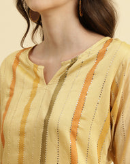 striped chanderi kurta with sharara and ombre dupatta