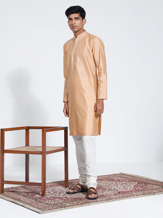 Men's Cream Silk Blend Kurta Pyjama Set