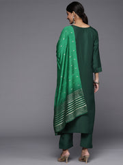 green embroidered kurta paired with straight bottom and embroidered dupatta