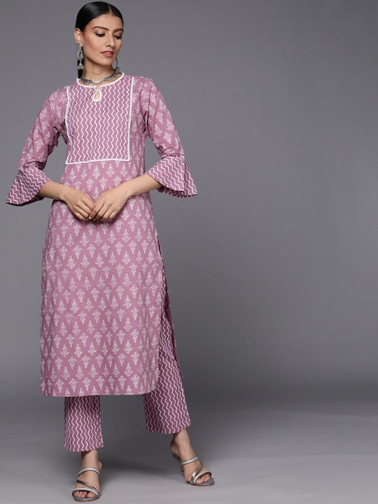 women printed kurta set paired with printed pant