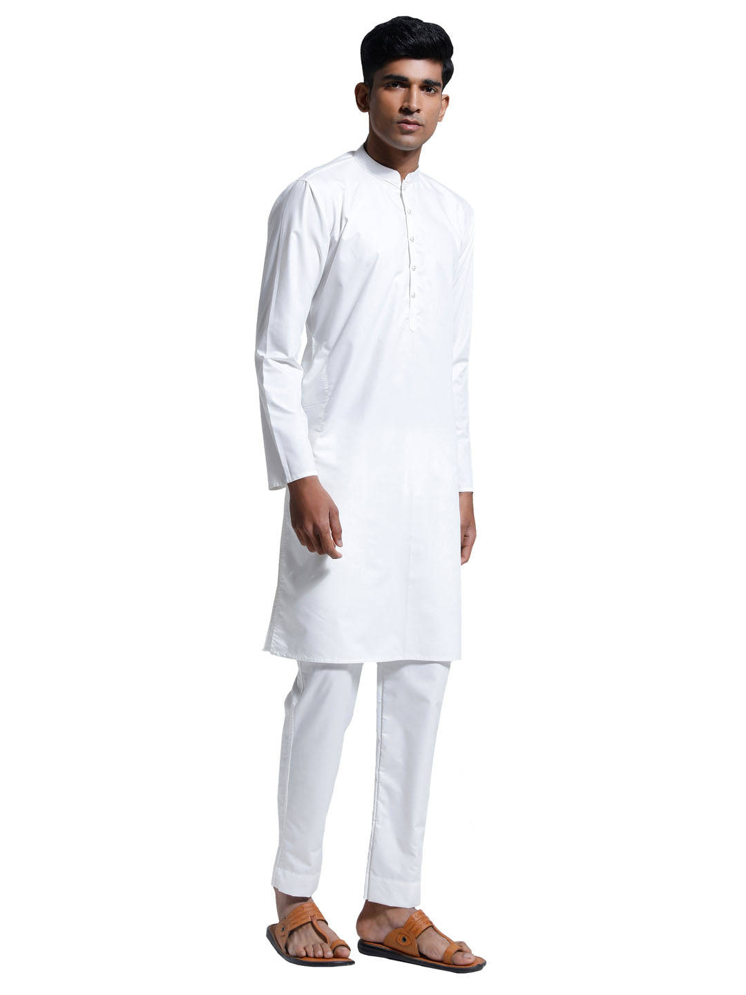 Men's White Cotton Silk Kurta And Pyjama Set