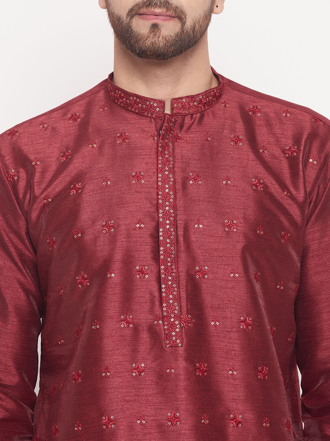 Men Maroon Silk Blend Kurta