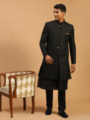 Men's Black Viscose Sherwani Set