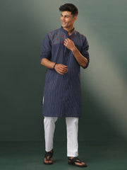 Men's Navy Blue Cotton Kurta