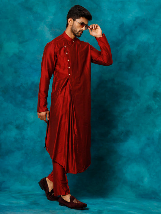 Men's Maroon Viscose Blend Kurta