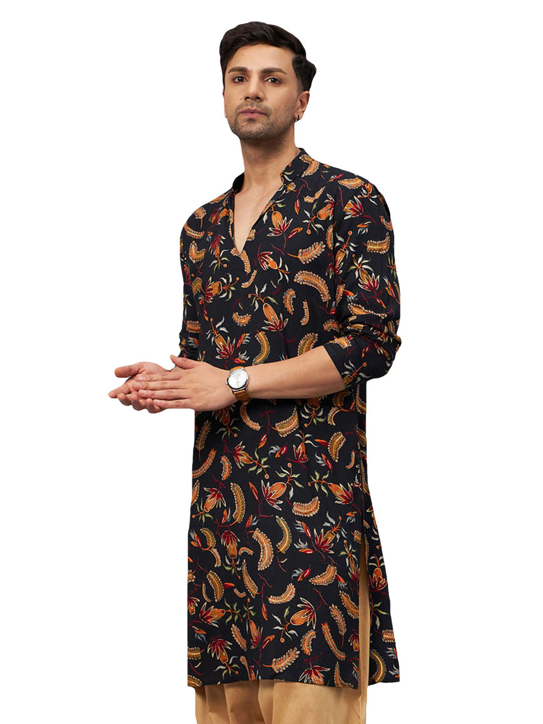 Men's Black Rayon Kurta