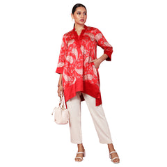 kaya solid red & paisley printed tunic