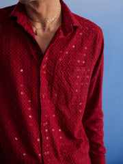 Men's Maroon Rayon Ethnic Shirt