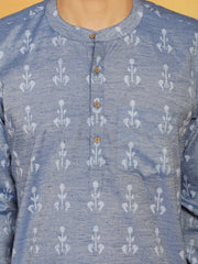 Men's Blue Cotton Short Kurta