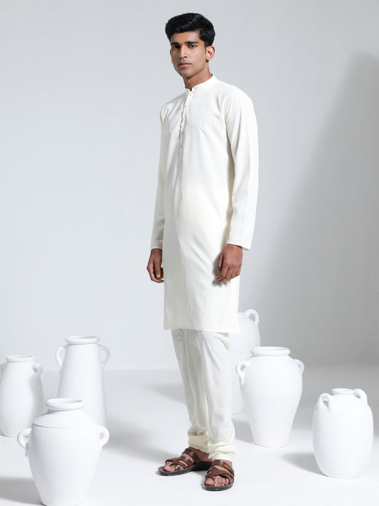 Men's Cream Crepe Kurta And Pyjama