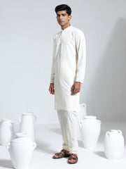 Men's Cream Crepe Kurta And Pyjama