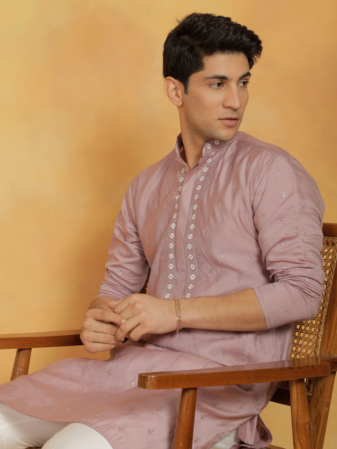 Men's Pink Silk Blend Kurta