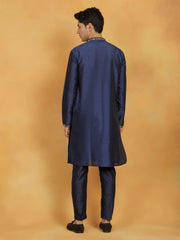 Men's Navy Blue Dupion Silk Kurta Pyjama Set