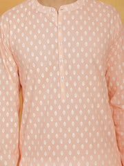 Men's Peach And White Cotton Kurta and Pyjama Set