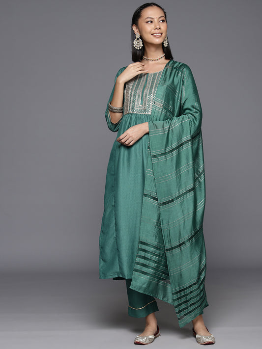 Sea Green embroidered kurta with straight pant and dupatta