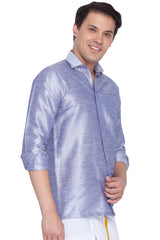 Men's Blue Silk Blend Ethnic Shirt