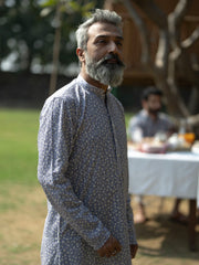 Men's Gray Cotton Blend Kurta