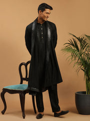 Men's Black Viscose Kurta, Pyjama & Dupatta Set