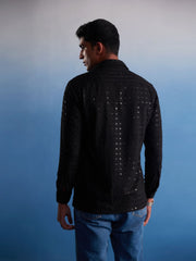 Men's Black Rayon Ethnic Shirt