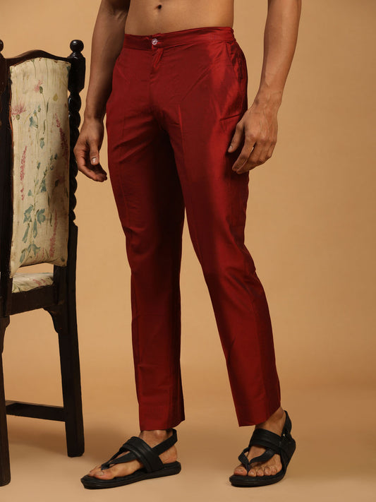 Men's Maroon Viscose Pant Style Pyjama