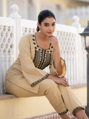 Women Beige Thread Embroidered Co-Ord Set