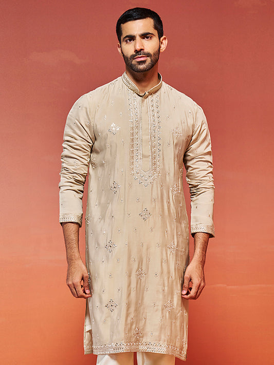 Men's Gray Silk Blend Kurta