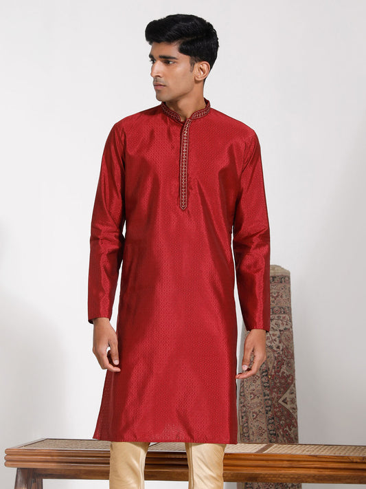 Men's Maroon Silk Blend Kurta